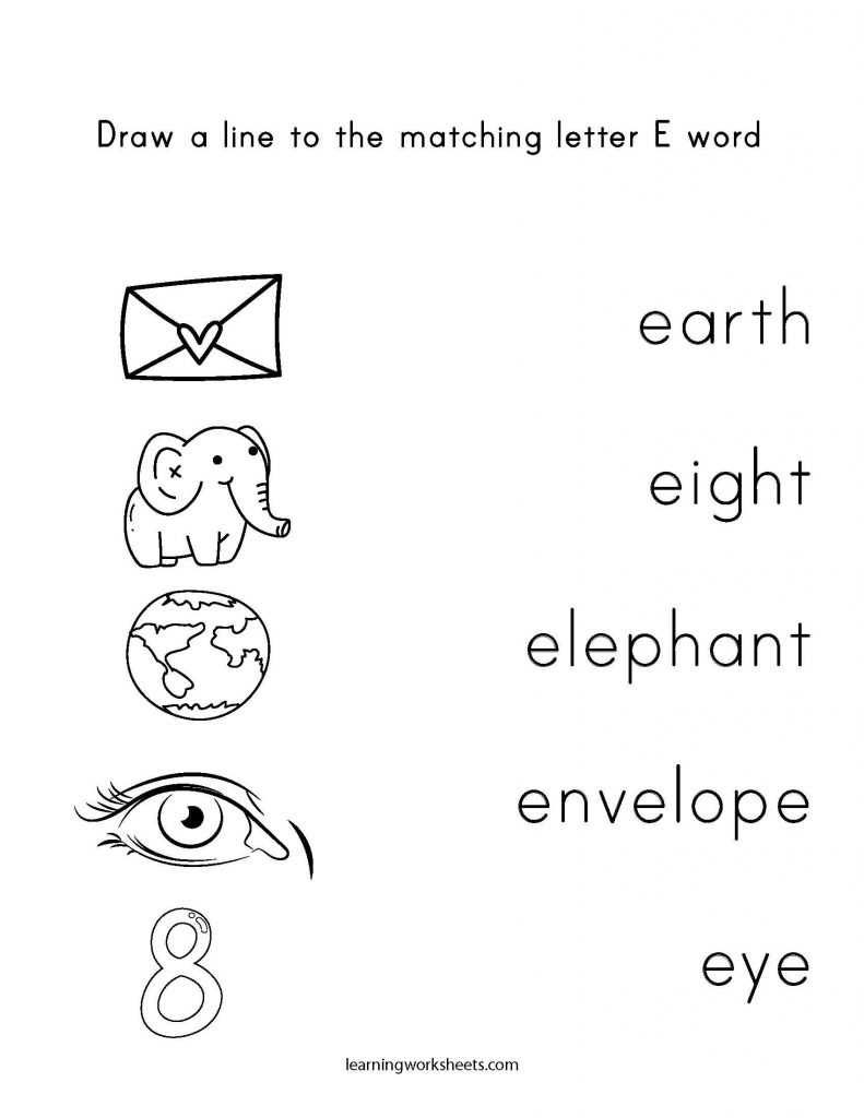 trace words that begin with the letter e learning worksheets letters