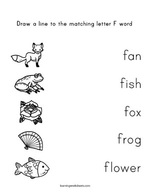 draw a line to the matching letter f word learning worksheets letters