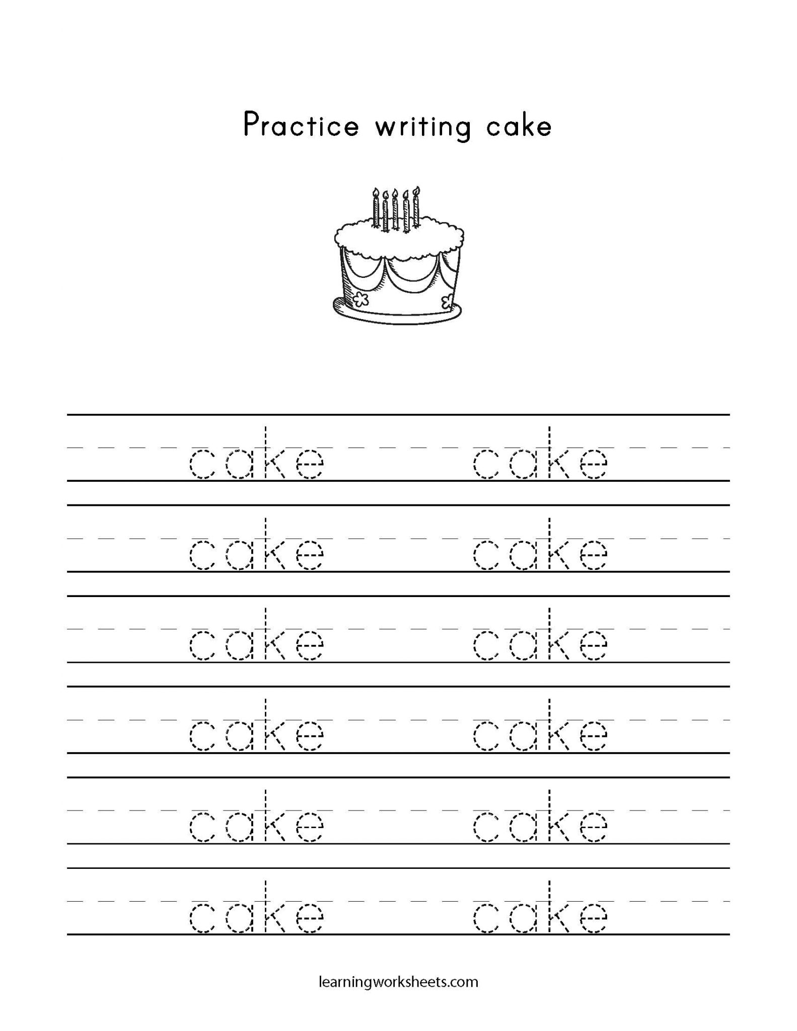 Practice Writing Cake Learning Worksheets Letters