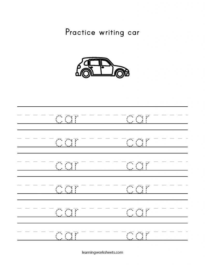 Practice Writing Car - learning worksheets Letters