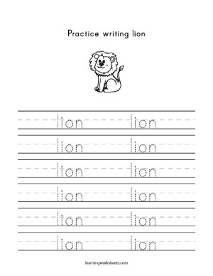 Practice Writing Lion - learning worksheets Letter L