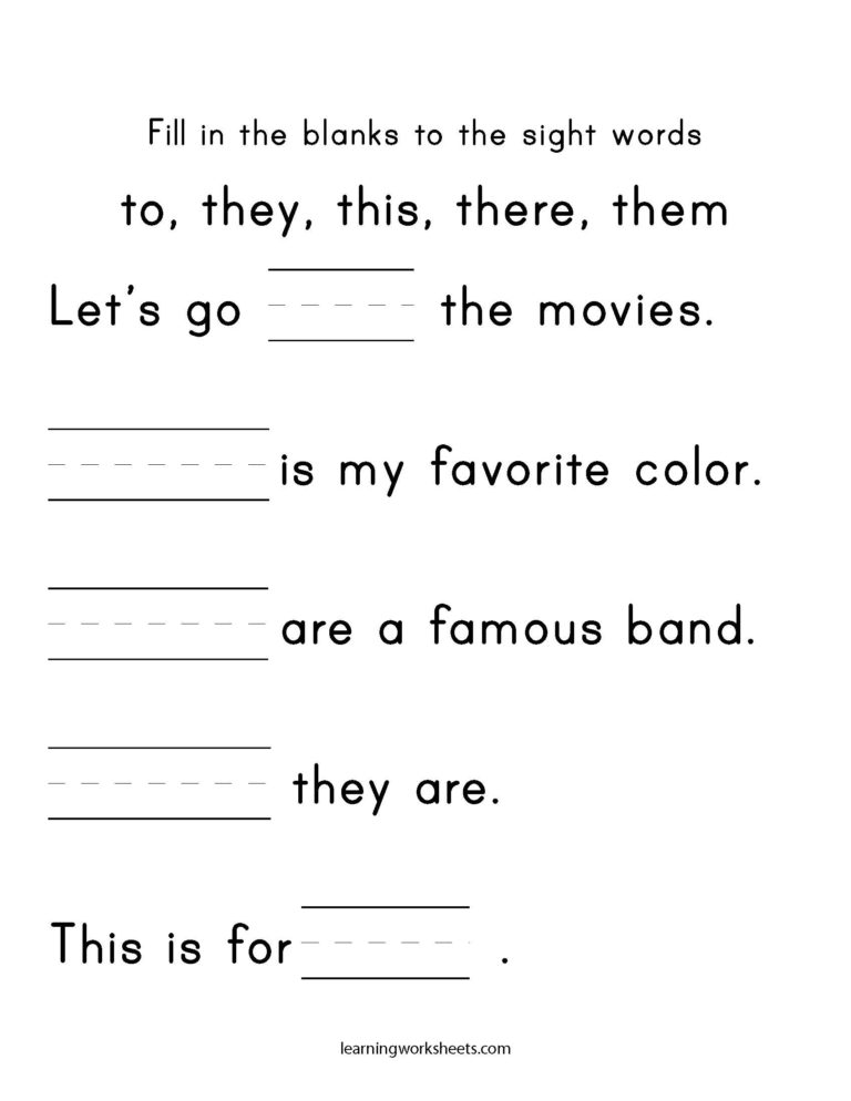 Fill in the blanks to the sight words to, they, this, there, them ...