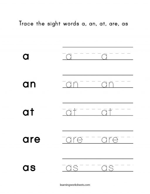 Trace the sight words A An At Are As