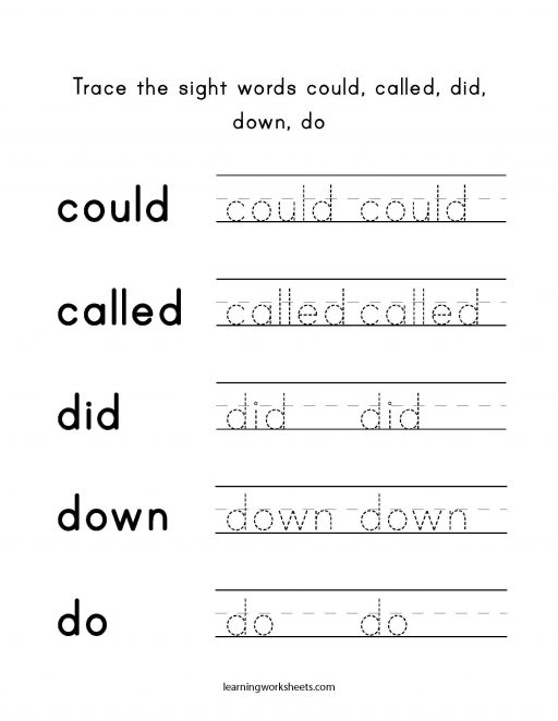Trace the sight words could called did down do