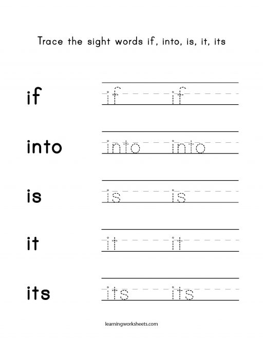 Trace the sight words if into is it its