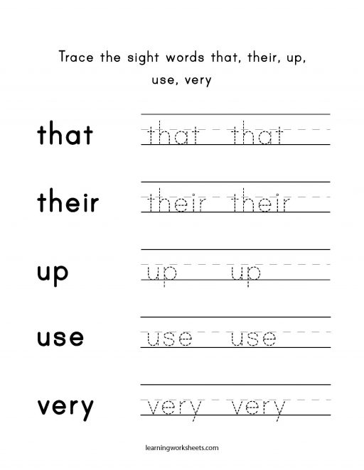 Trace the sight words that their up use very