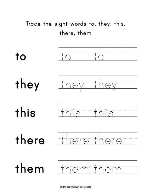 Trace the sight words to they this there them