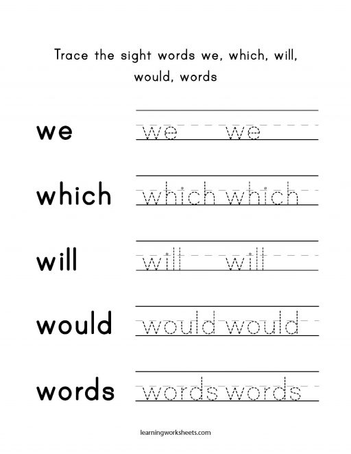 Trace the sight words we which will would words