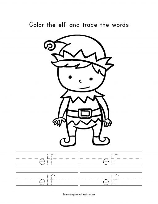 Color The Elf And Trace The Words Learning Worksheets Christmas
