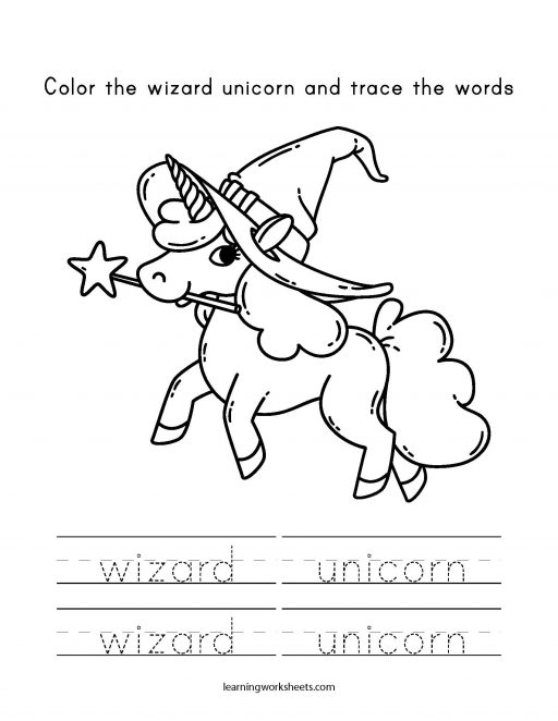 color and trace unicorn wizard 1