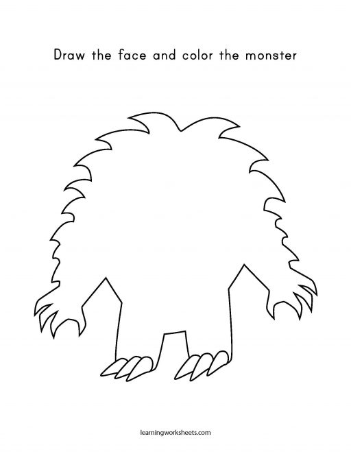Draw the face and color the monster - learning worksheets Halloween