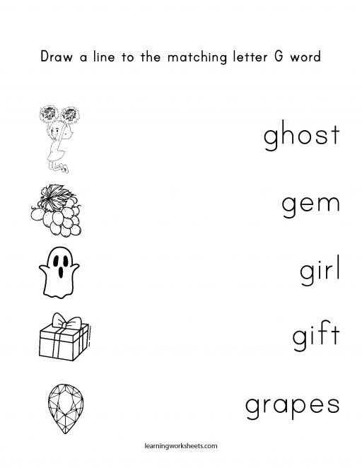 draw a line to the matching letter g word learning