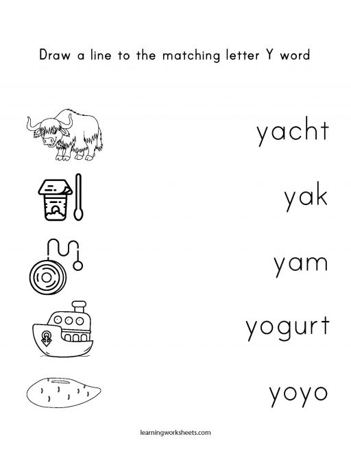 Draw A Line To The Matching Letter Y Word Learning Worksheets Letters