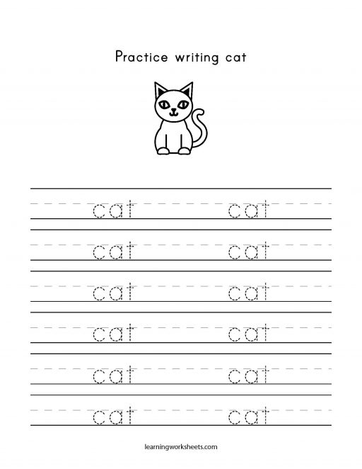 Practice Writing Cat Learning Worksheets Letters