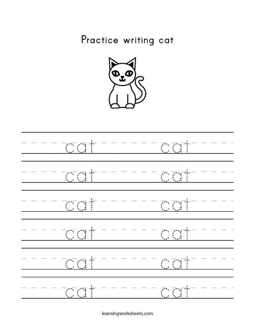 Practice Writing Cat - learning worksheets Letters