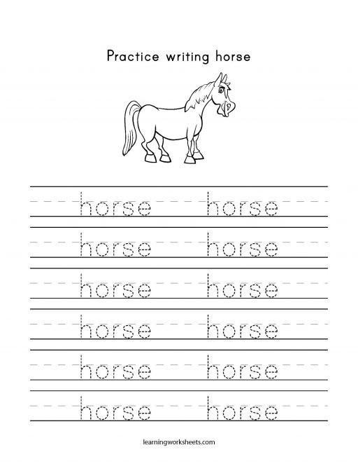 practice writing horse learning worksheets