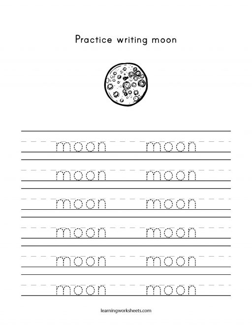 Practice Writing Moon - learning worksheets Letter M