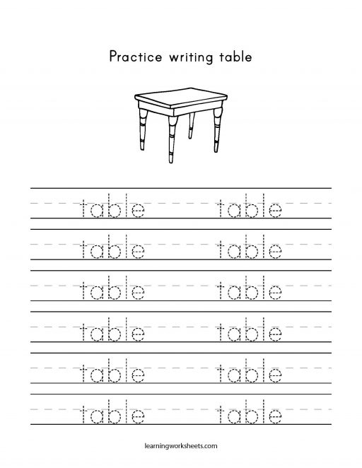 practice writing table