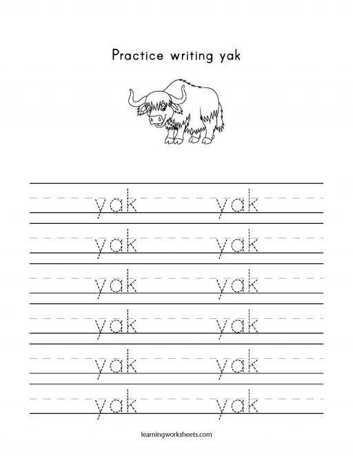 practice writing yak