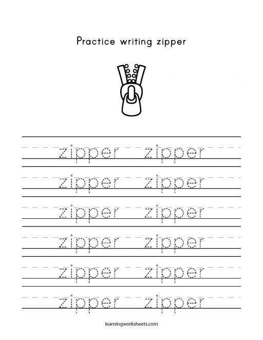 practice writing zipper