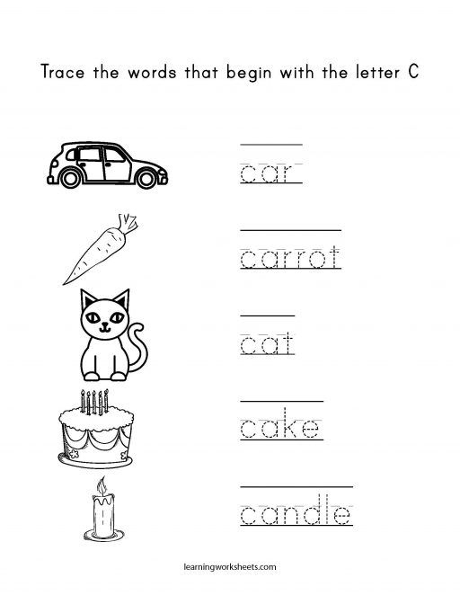 Trace Words That Begin With The Letter C - learning worksheets Letters