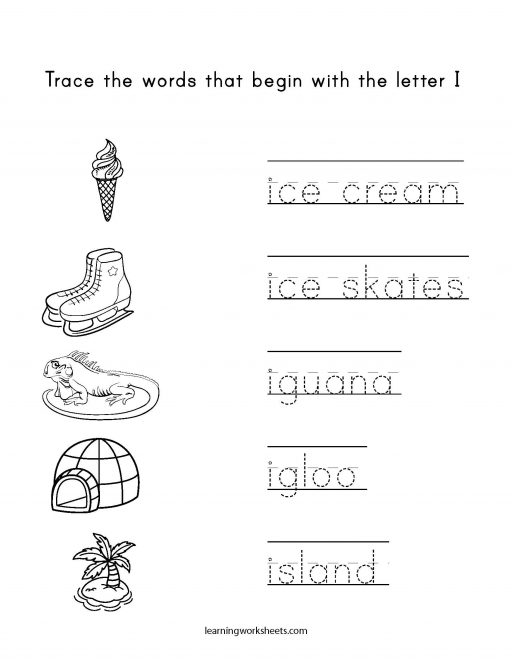 Trace Words That Begin With The Letter I - learning worksheets Letters