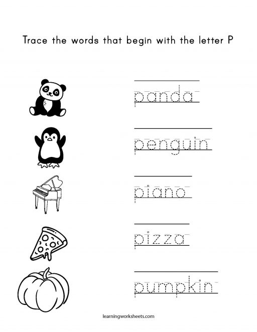 Trace Words That Begin With The Letter P - learning worksheets Letters